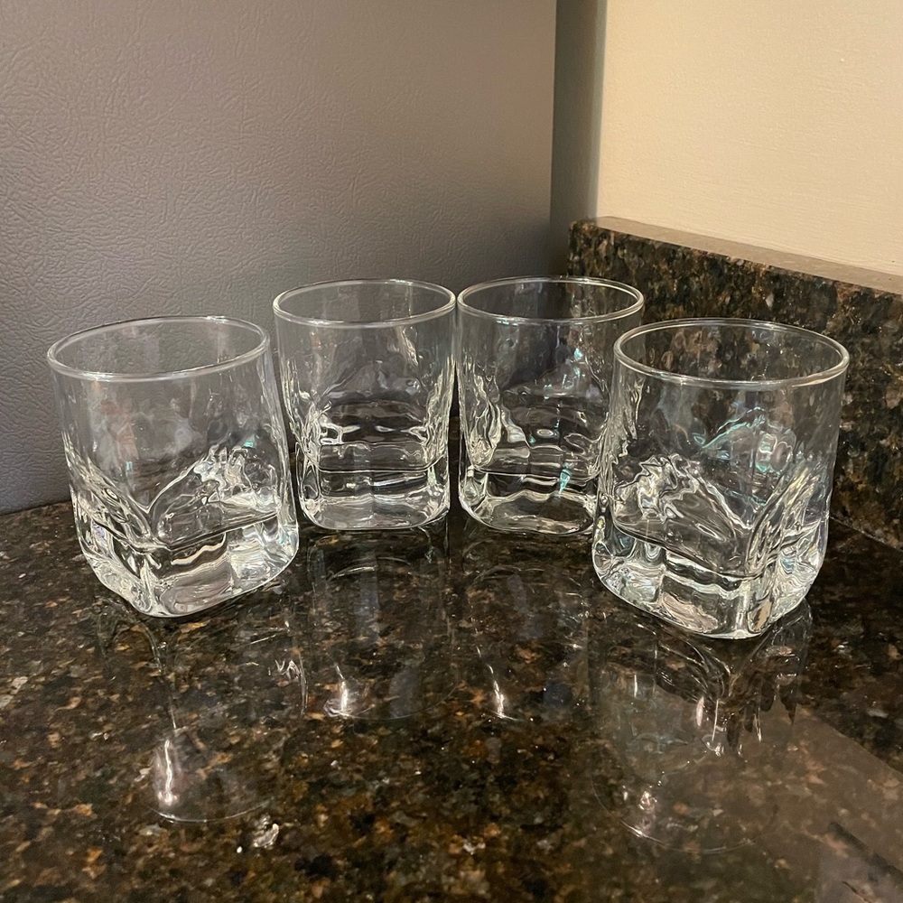 Vintage Blown Glass Old Fashioned Whiskey Glasses Set of 4